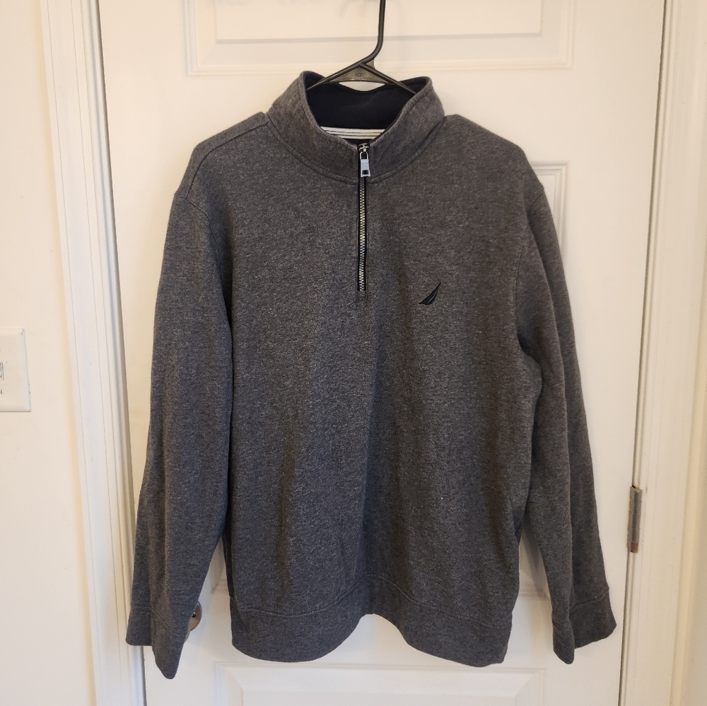 Nautica Mens 1/4 Zip Pullover Jacket Sweatshirt Fleece‎ Charcoal Gray Size L #A5